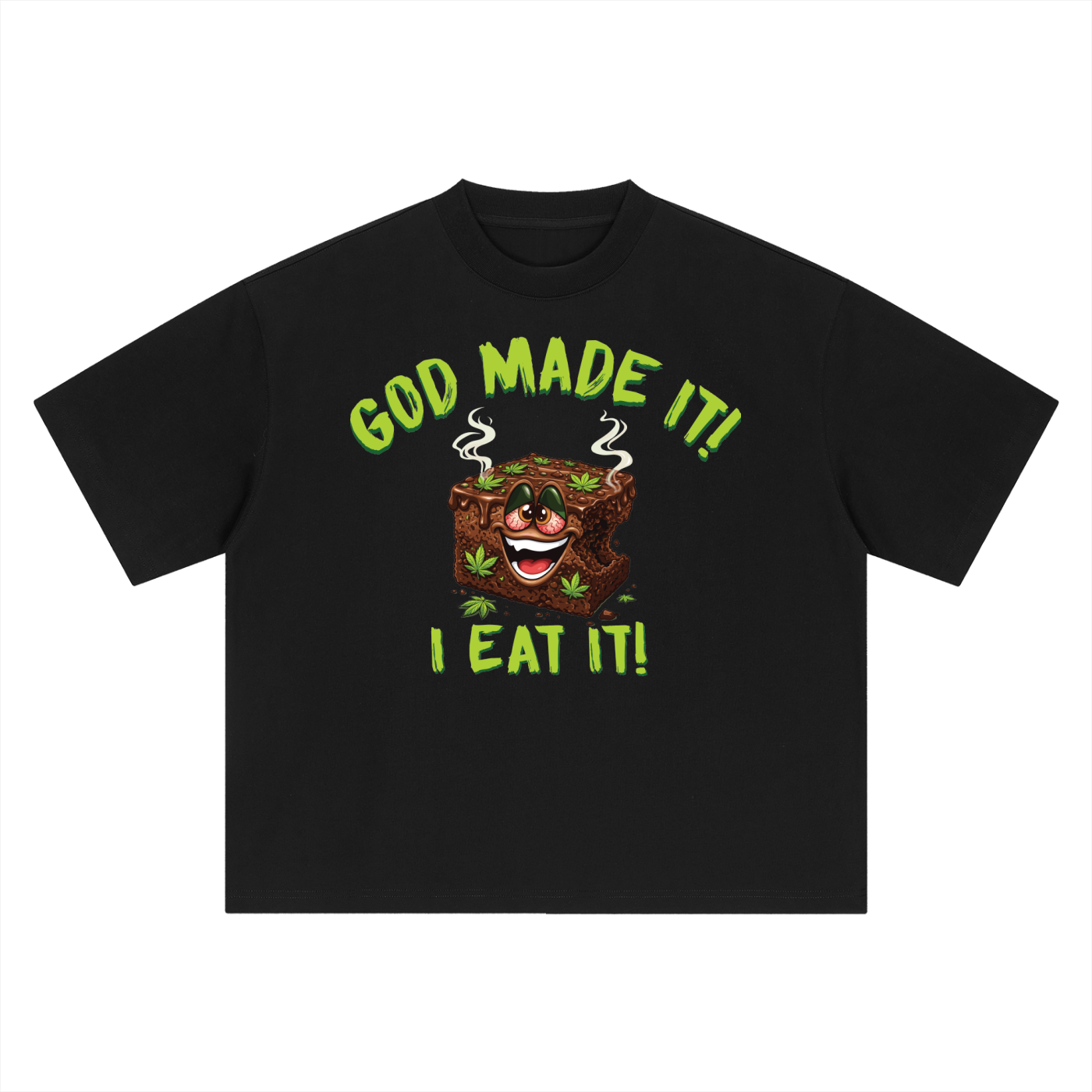 God Made It, I Eat It – Brownie Character Boxy Oversized T-Shirt (Front Print)
