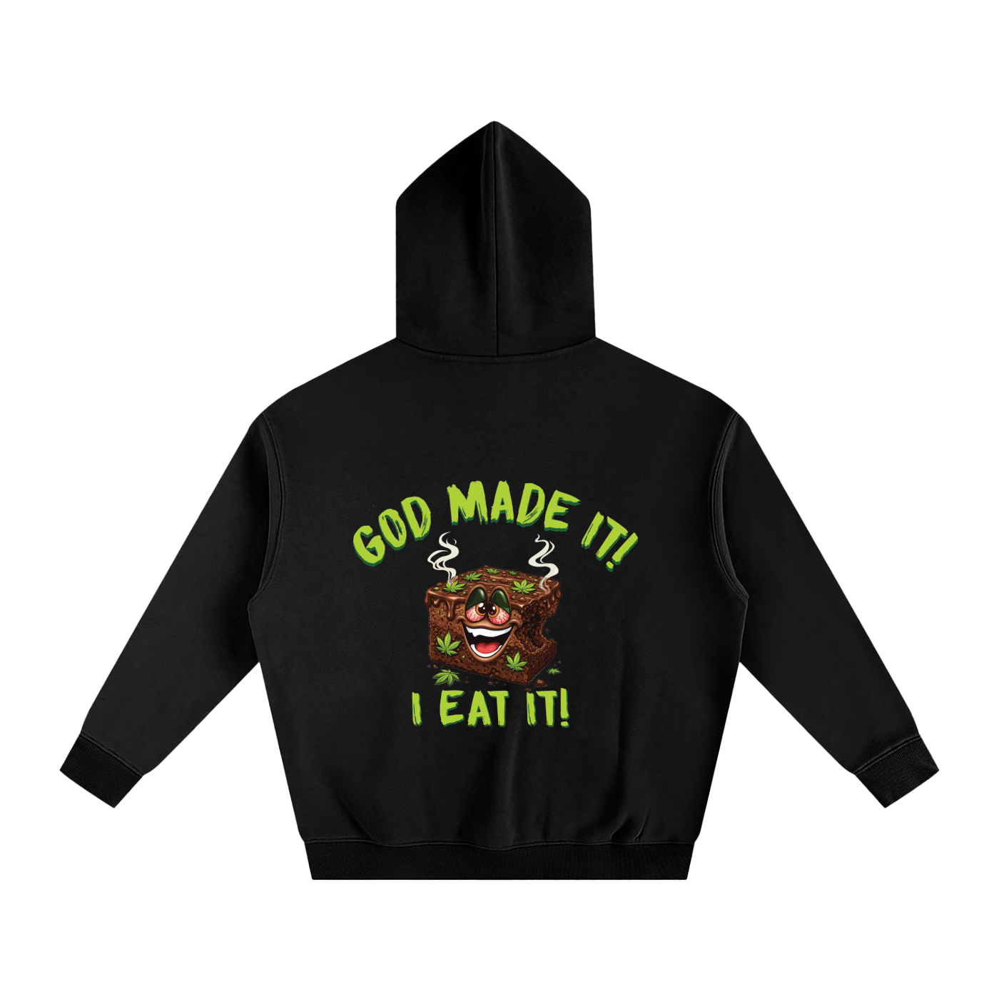 God Made It, I Eat It – Brownie Character Oversized Fleeced Hoodie (Rear Print)