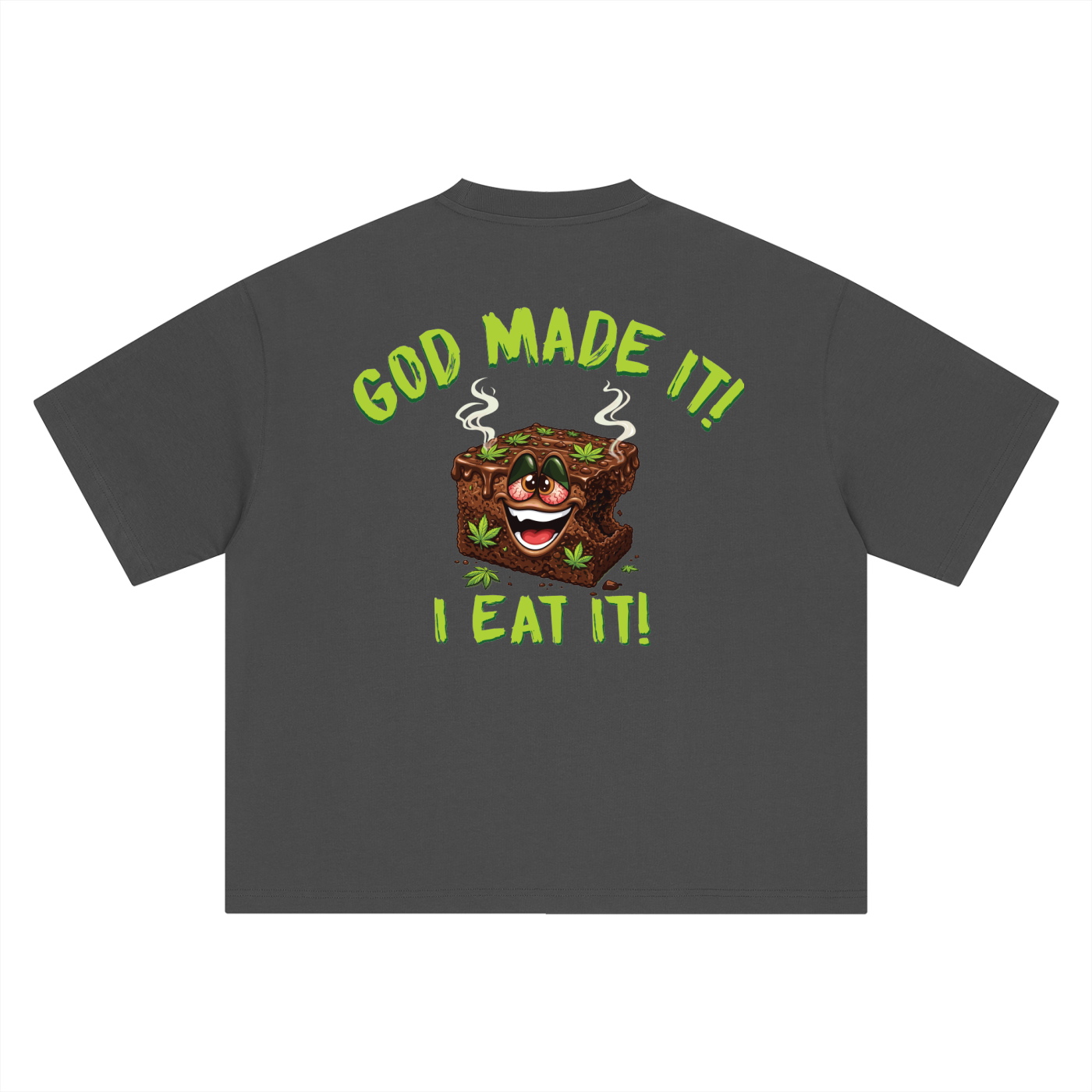 God Made It, I Eat It – Brownie Character Boxy Oversized T-Shirt (Rear Print)