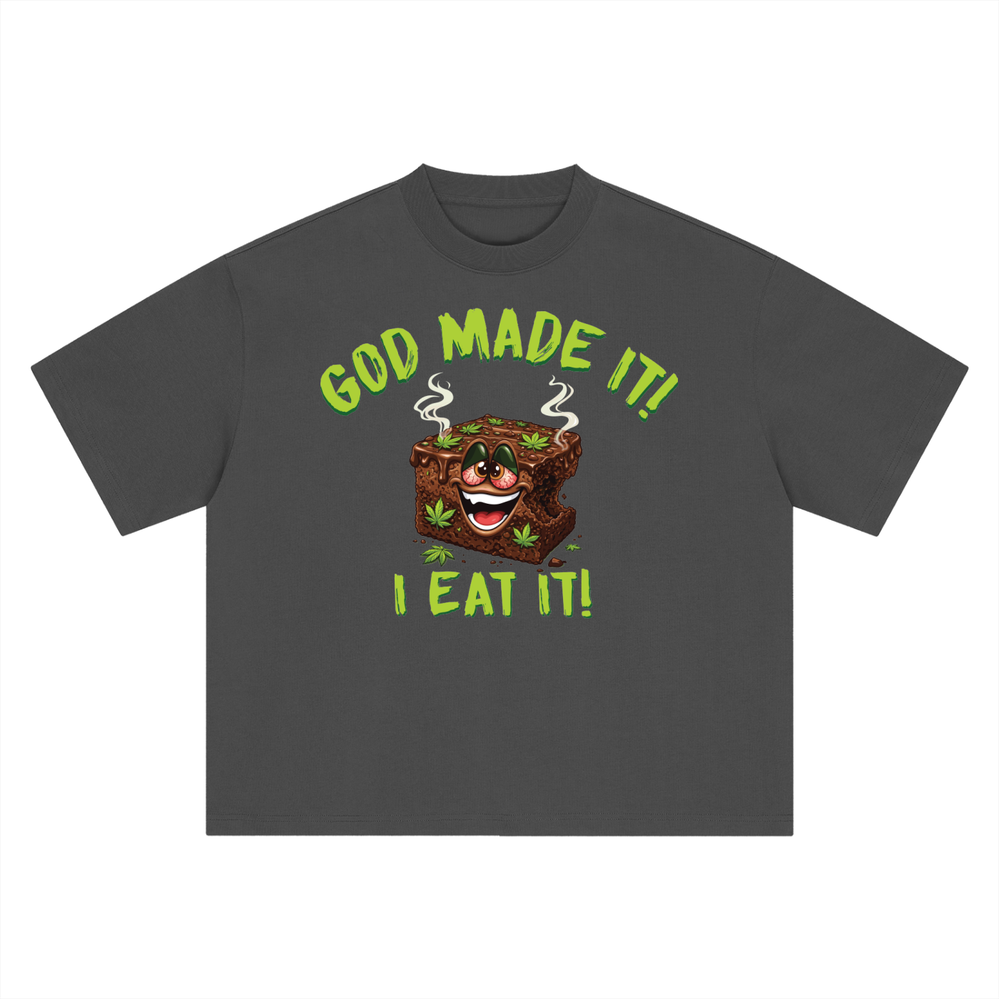 God Made It, I Eat It – Brownie Character Boxy Oversized T-Shirt (Front Print)