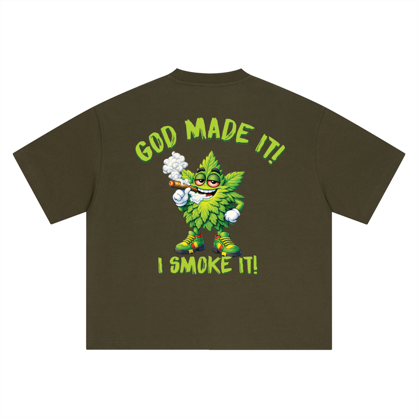 God Made It, I Smoke It – Leaf Mascot Boxy Oversized T-Shirt (Rear Print)