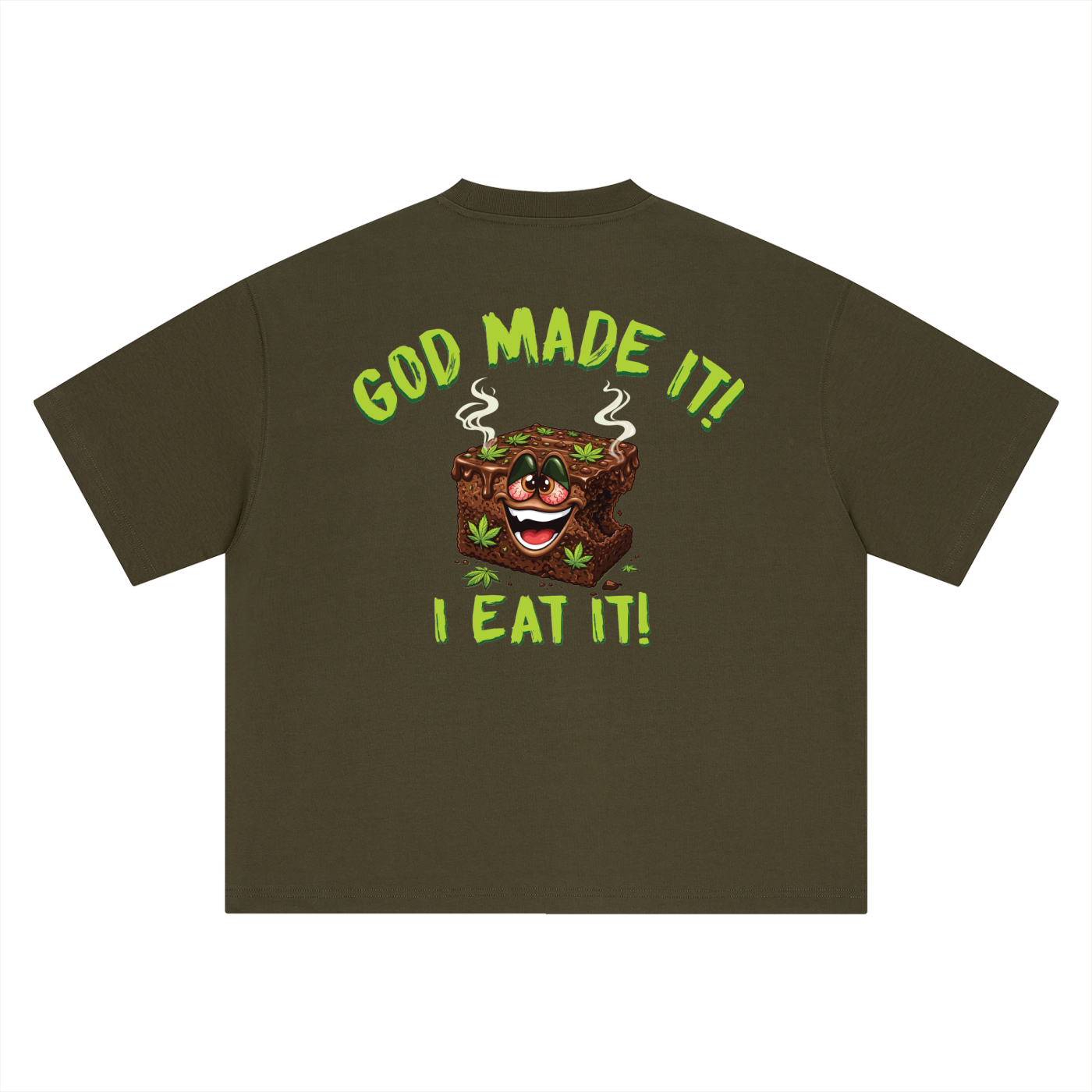 God Made It, I Eat It – Brownie Character Boxy Oversized T-Shirt (Rear Print)