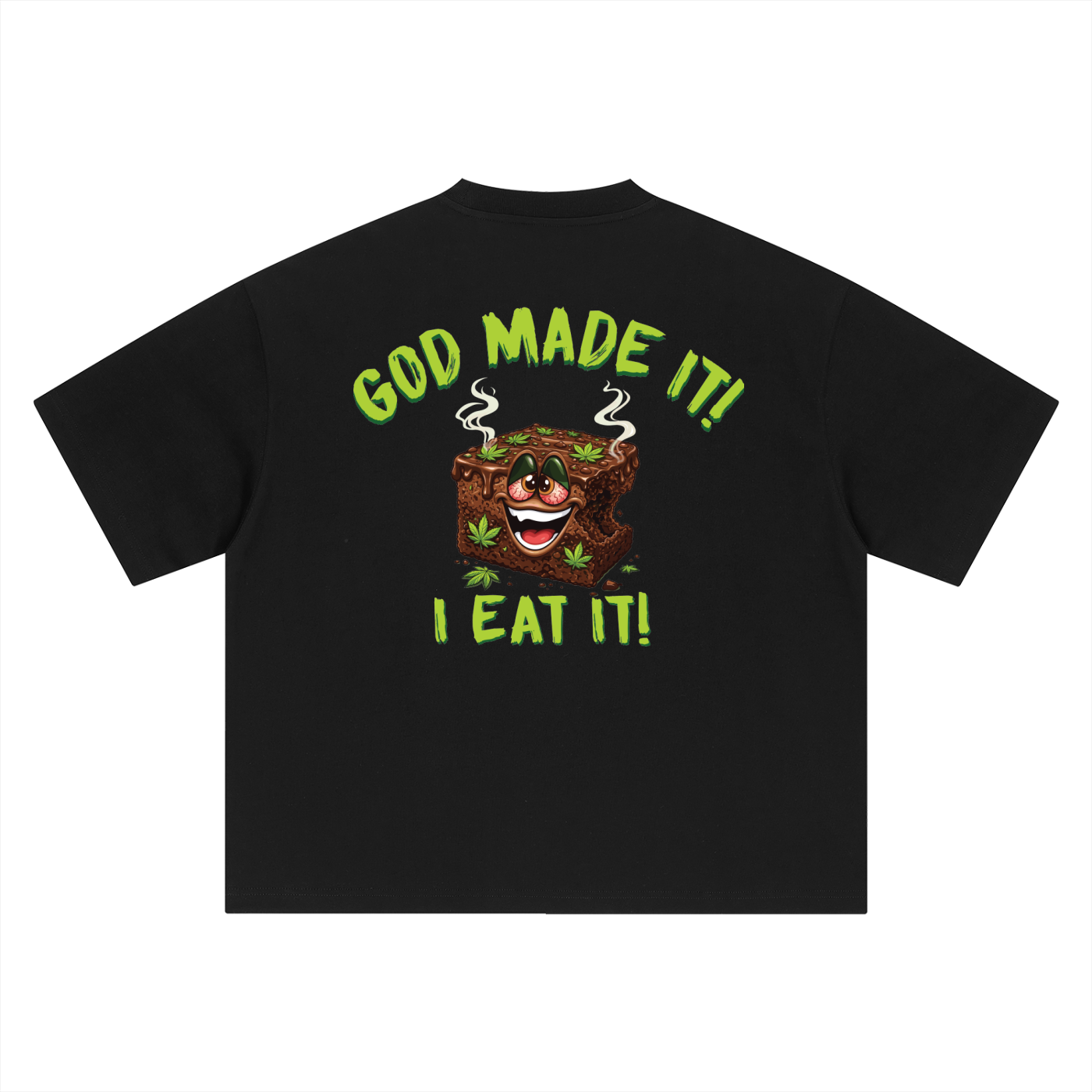 God Made It, I Eat It – Brownie Character Boxy Oversized T-Shirt (Rear Print)