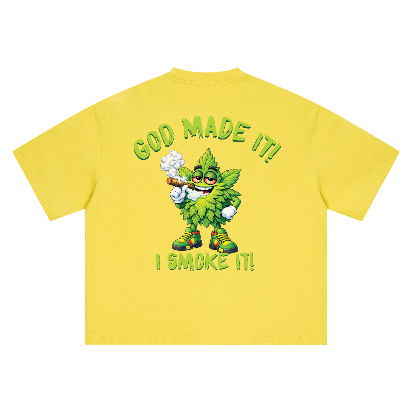 God Made It, I Smoke It – Leaf Mascot Boxy Oversized T-Shirt (Rear Print)