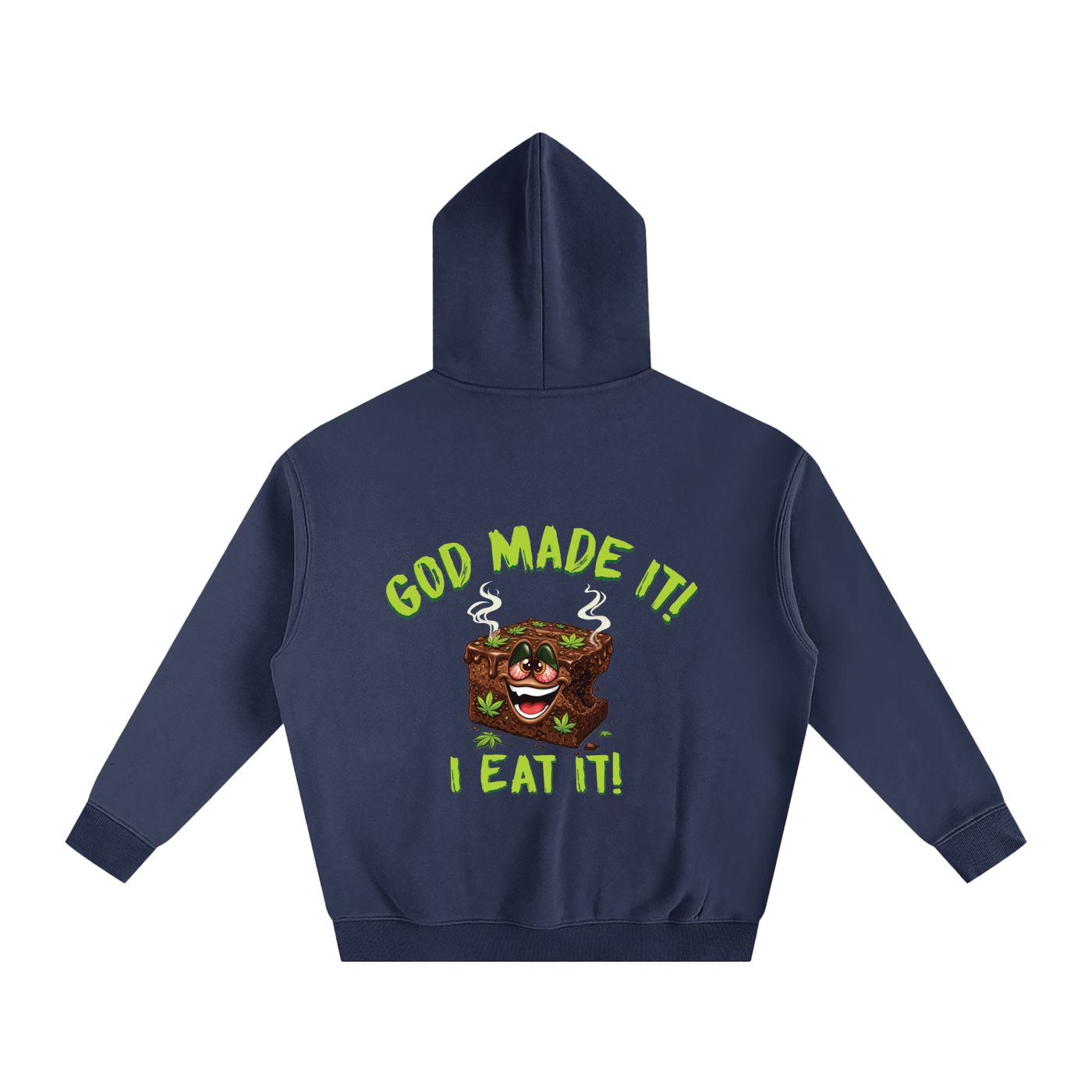 God Made It, I Eat It – Brownie Character Oversized Fleeced Hoodie (Rear Print)