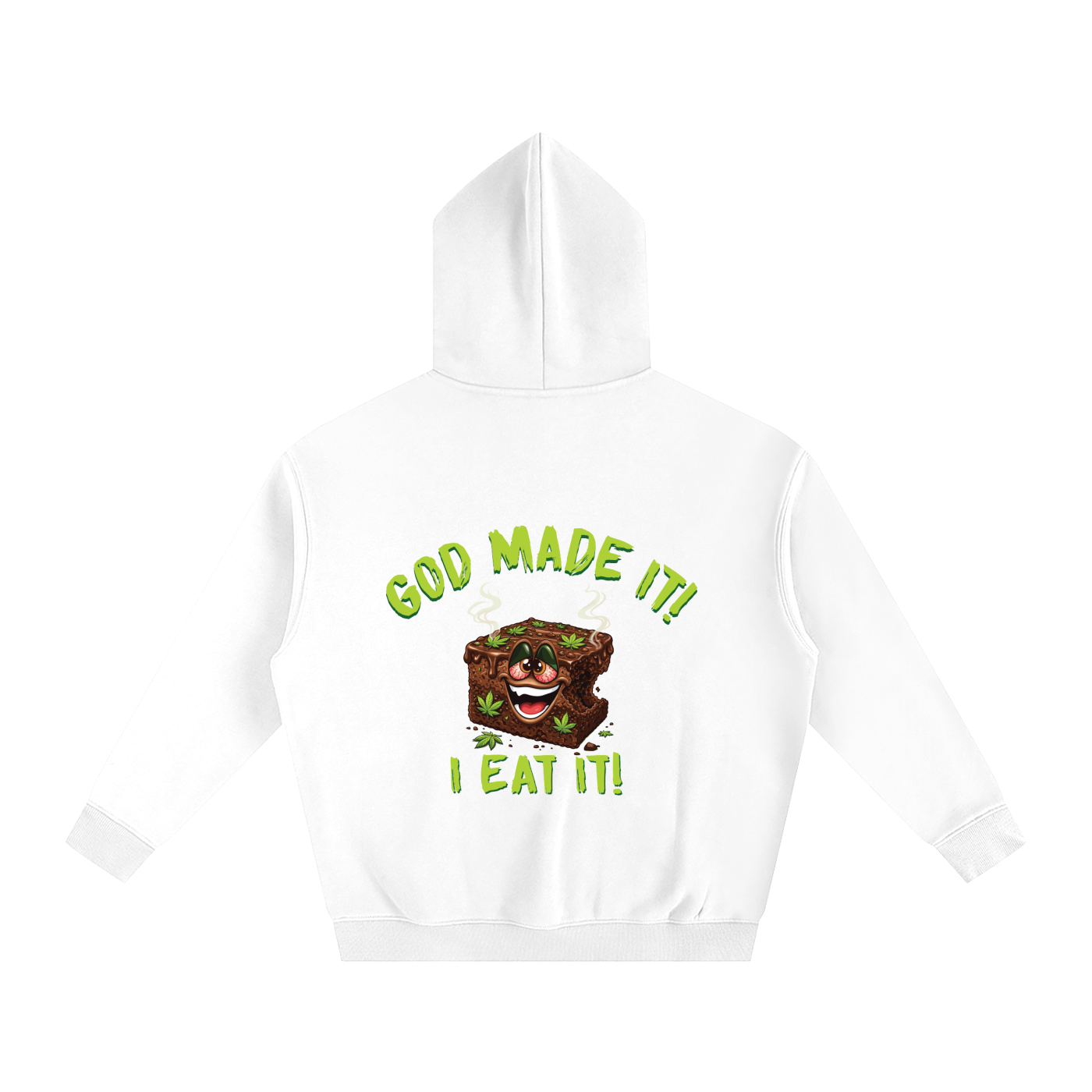 God Made It, I Eat It – Brownie Character Oversized Fleeced Hoodie (Rear Print)