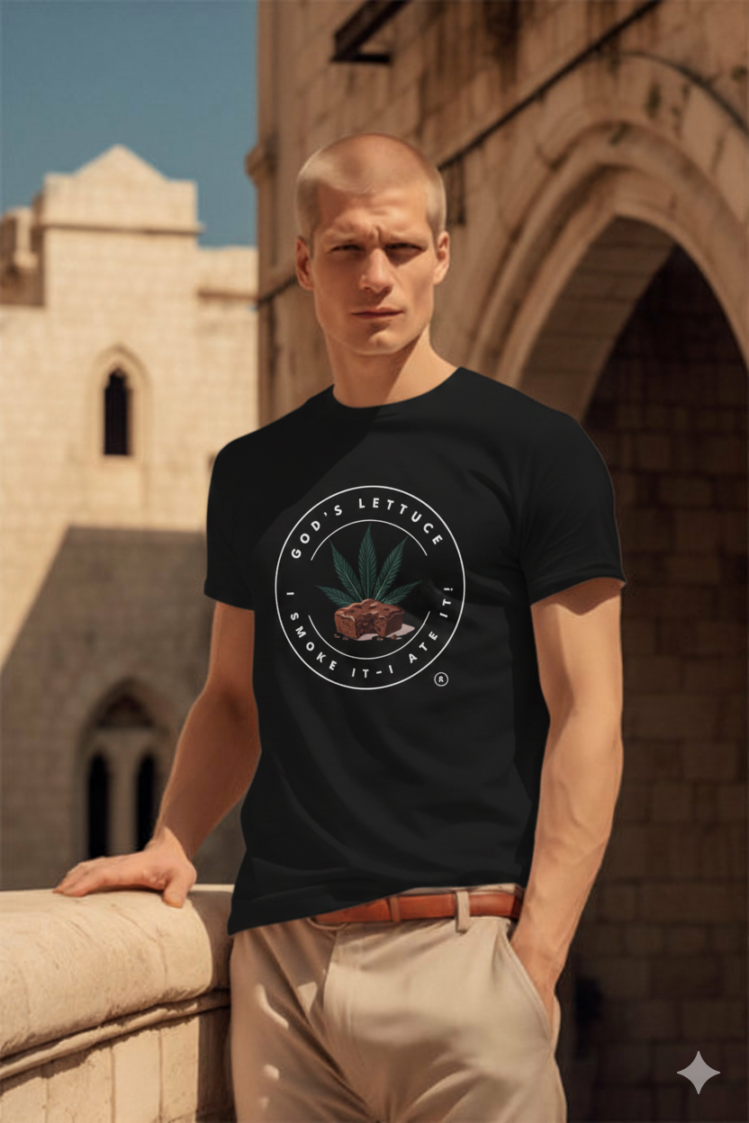 T-Shirt — "God's Lettuce" Cannabis Brownie Graphic Tee