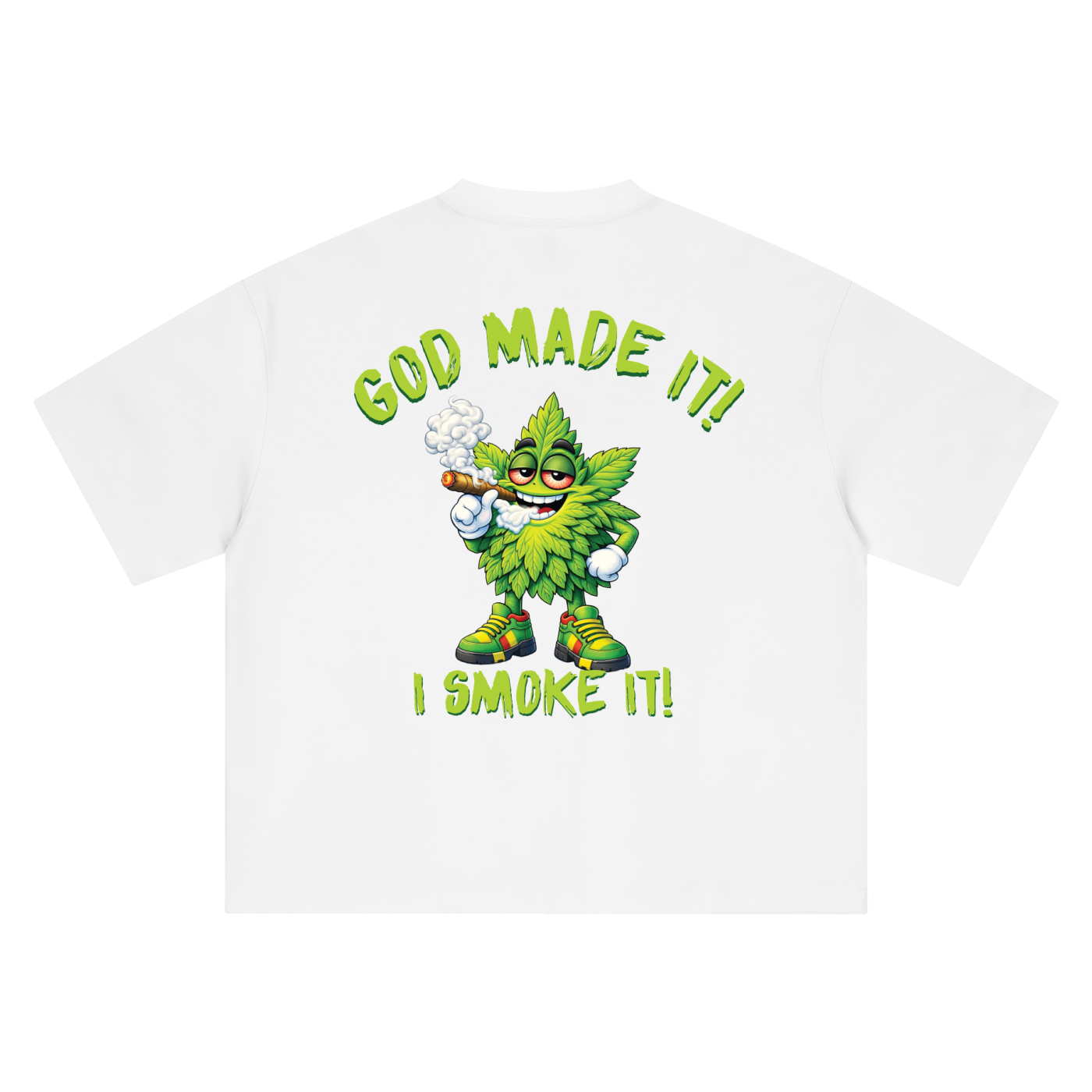 God Made It, I Smoke It – Leaf Mascot Boxy Oversized T-Shirt (Rear Print)