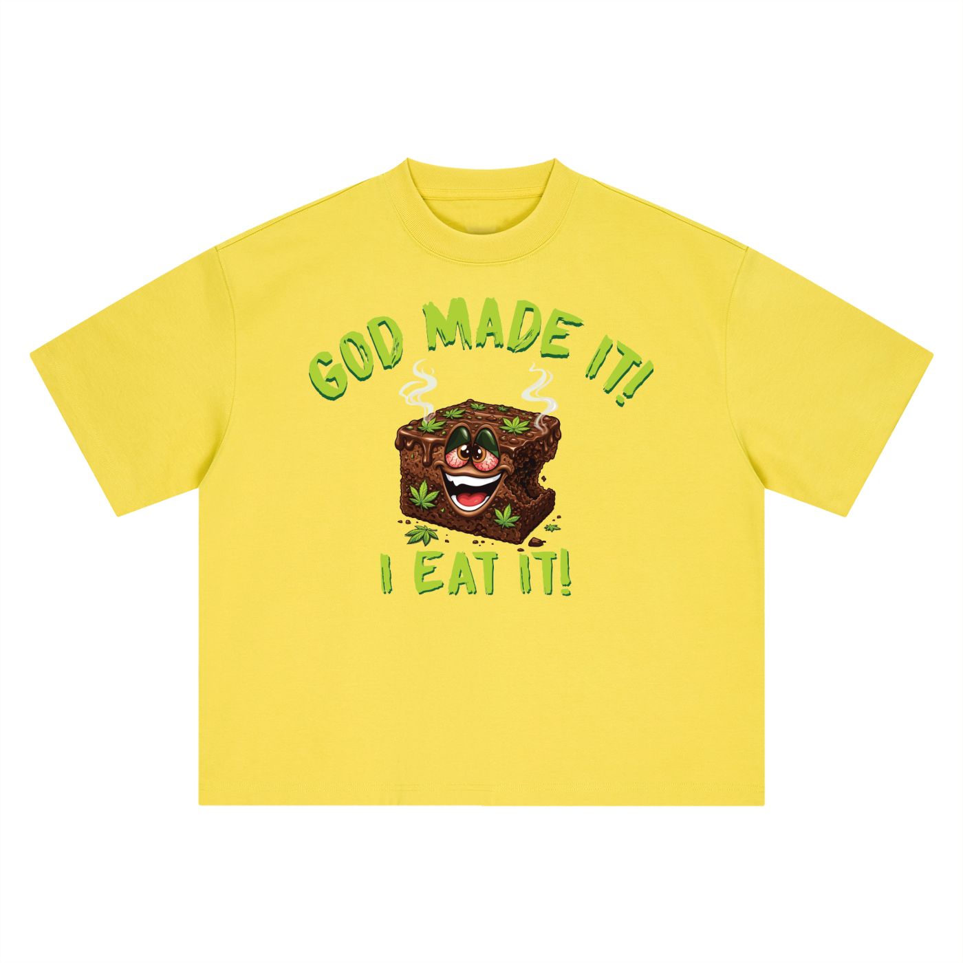 God Made It, I Eat It – Brownie Character Boxy Oversized T-Shirt (Front Print)