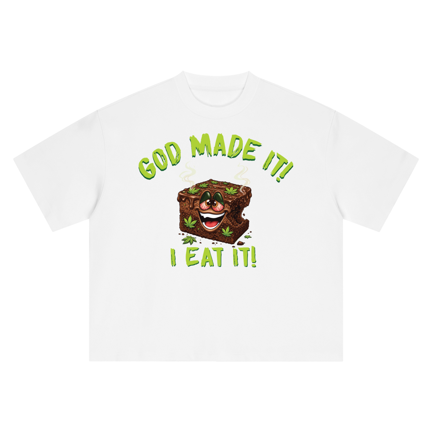 God Made It, I Eat It – Brownie Character Boxy Oversized T-Shirt (Front Print)