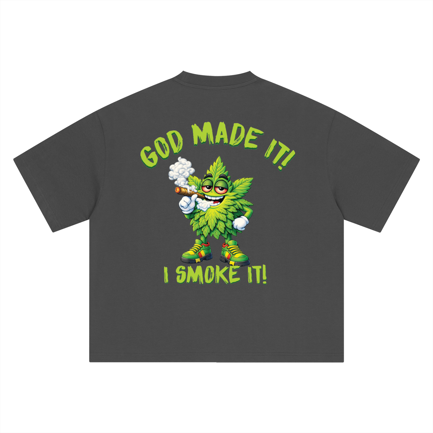 God Made It, I Smoke It – Leaf Mascot Boxy Oversized T-Shirt (Rear Print)