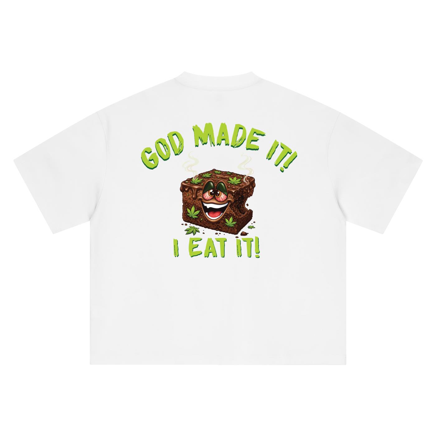 God Made It, I Eat It – Brownie Character Boxy Oversized T-Shirt (Rear Print)